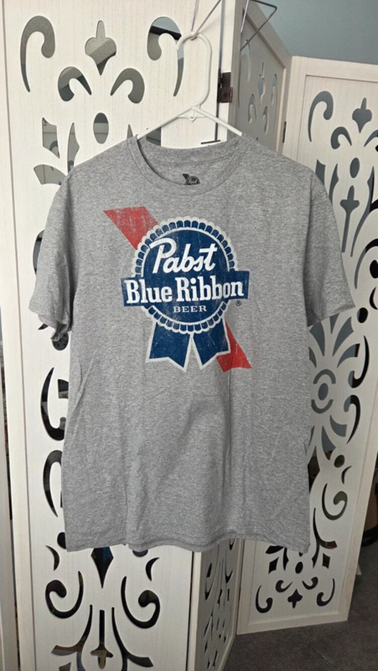 Pabst Blue Ribbon Beer Logo T Shirt Gray Graphic Tee Large NWT Vintage Style